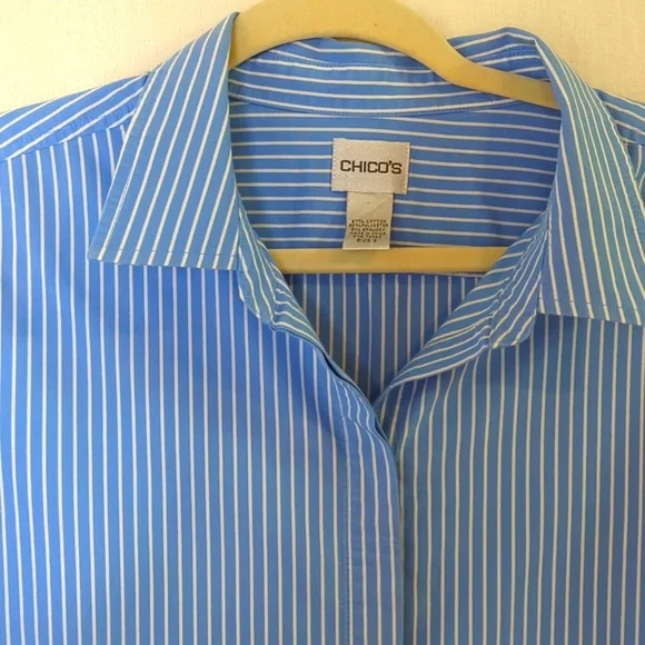 Chico's Classic Blue Pinstripe Blouse Size 3 - Picture 2 of 6